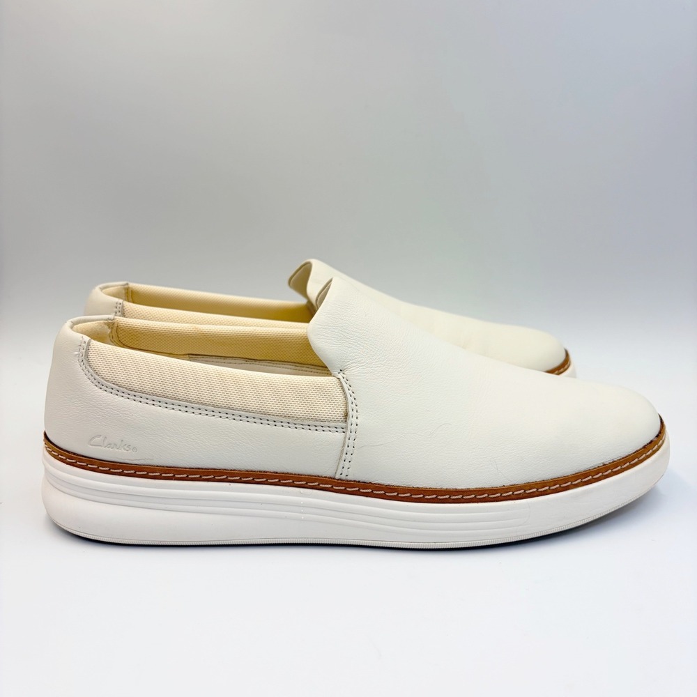 Clarks Kerris Stride White Leather Slip On Sneakers Womens Sz 9 Comfort Loafers - Picture 7 of 13